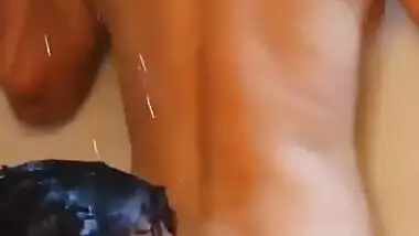 Indian beautiful girl romance in bathroom