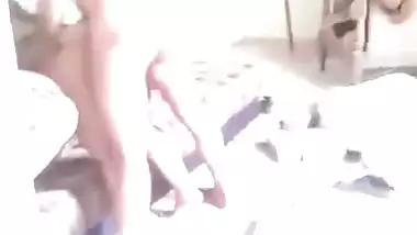 Lady enjoys a threesome sex with the two laborers